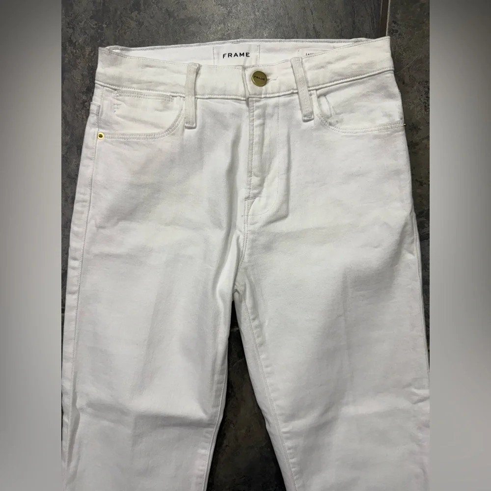 NWT Frame Denim Le High Straight Cascade Raw Hem Jeans White Sz 25‎ $248